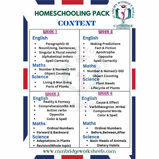 Grade 1 home schooling worksheets for Cambridge students