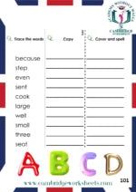 Grade 2 spelling worksheets for Cambridge students
