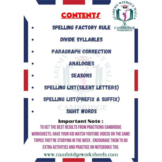 Grade 3 spelling practice worksheets for Cambridge students