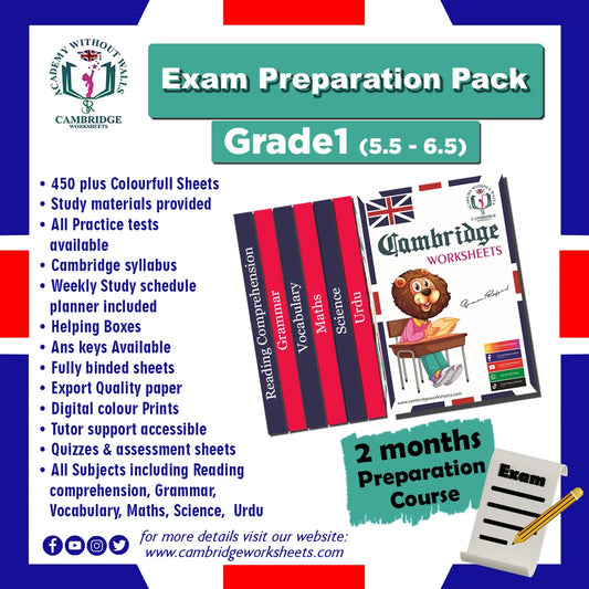 Grade 1 Exam Preparation Pack with printed revision worksheets