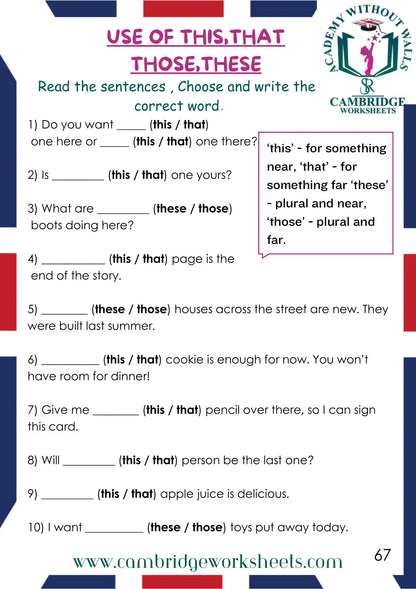Grade 1 Grammar Pack Contents Page 33 – Cambridge Worksheets