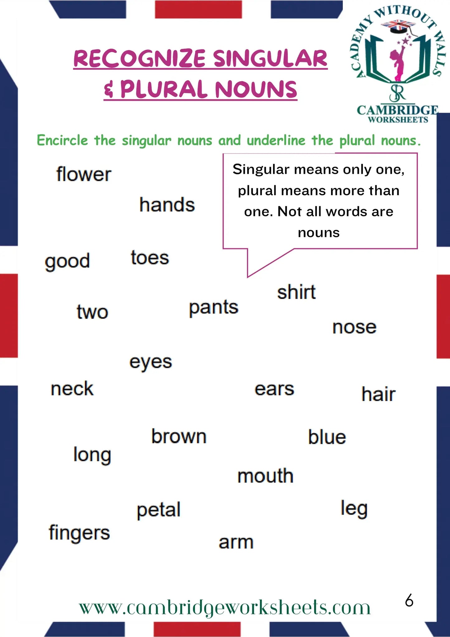 Grade 1 Grammar Pack Contents Page 39 – Cambridge Worksheets