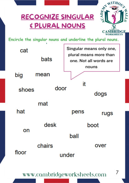 Grade 1 Grammar Pack Contents Page 42 – Cambridge Worksheets