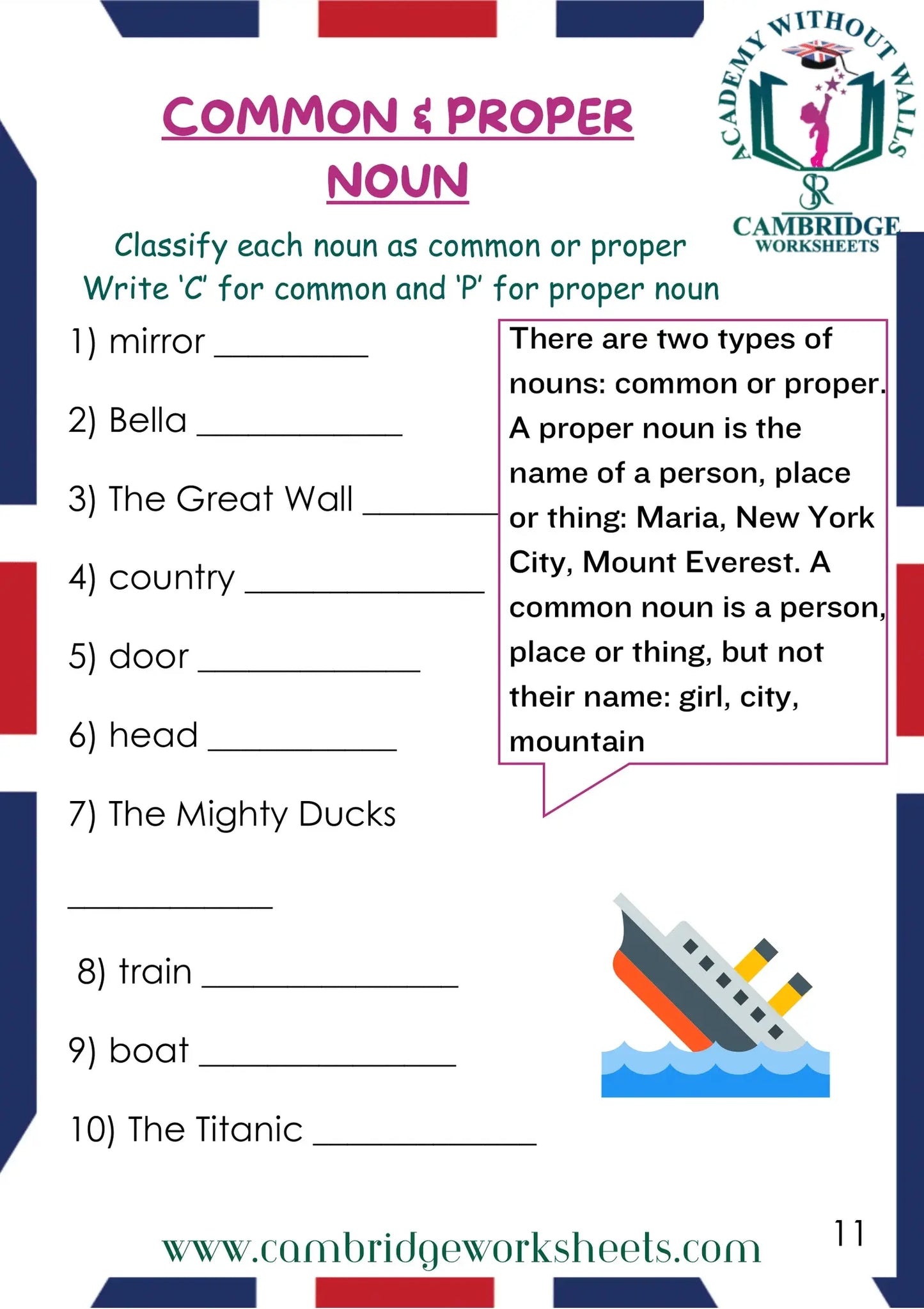 Grade 1 Grammar Pack Contents Page 46 – Cambridge Worksheets