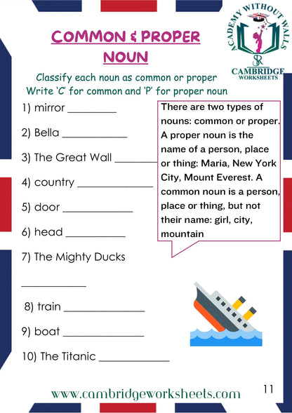 Grade 1 Grammar Pack Contents Page 46 – Cambridge Worksheets