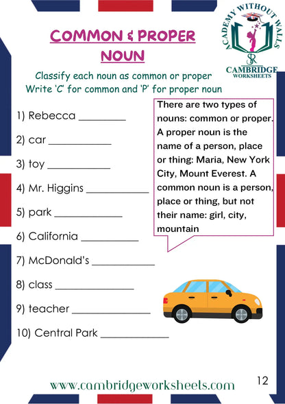 Grade 1 Grammar Pack Contents Page 47 – Cambridge Worksheets