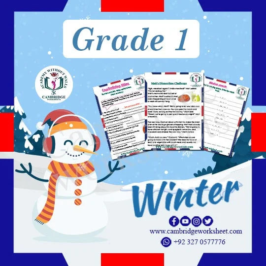 Grade 1 Winter Pack with printed holiday learning worksheets