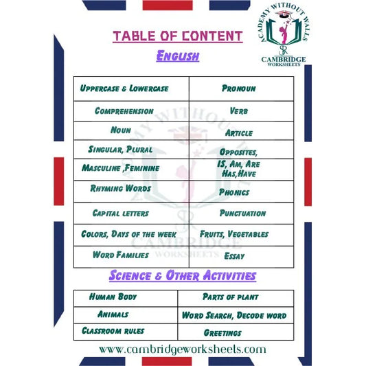 Grade 1 admission workbook for English and Math's practice