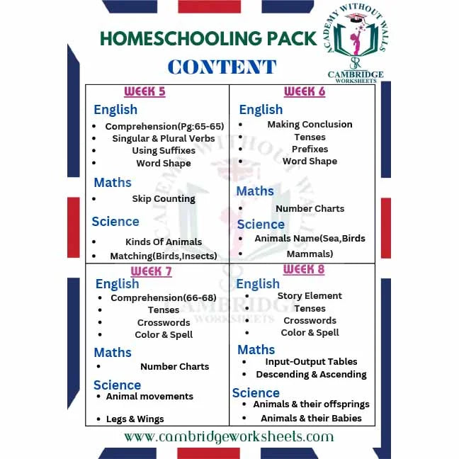 Grade 1 home education pack with printed Cambridge worksheets