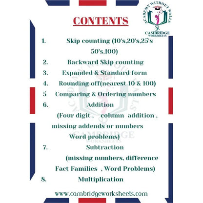 Grade 2 math's worksheets for Cambridge students