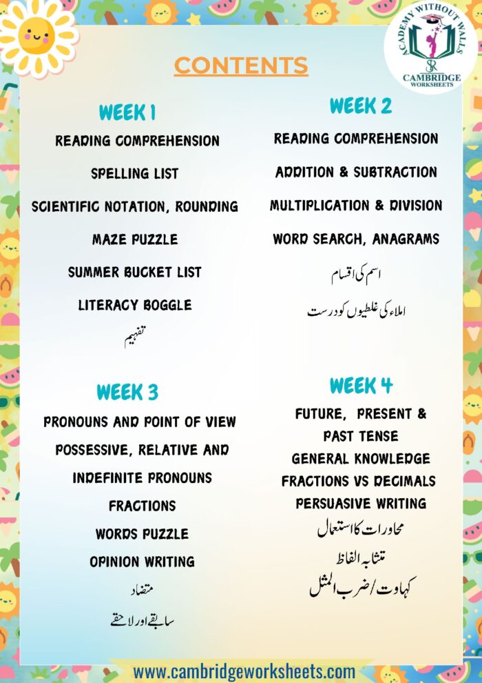 Grade 6 printed summer learning workbook for children in Pakistan
