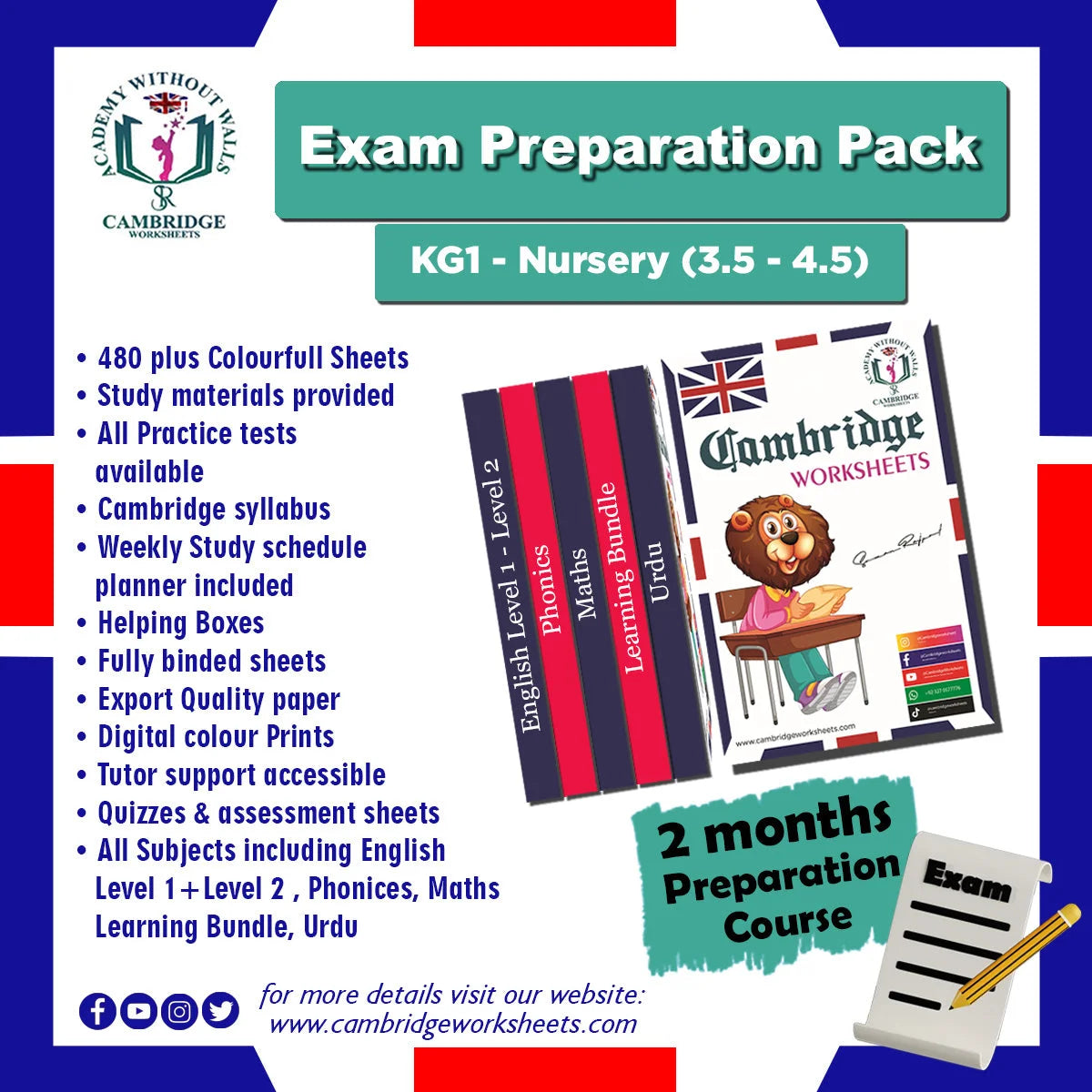 KG1 Nursery Exam Preparation Pack with printed revision worksheets