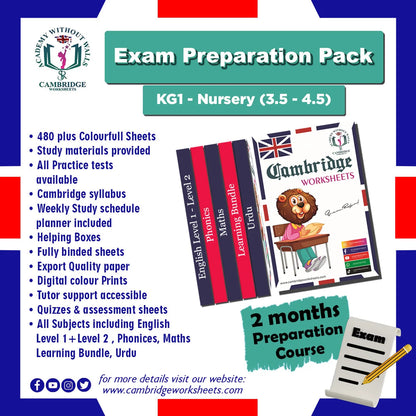 KG1 Nursery Exam Preparation Pack with printed revision worksheets
