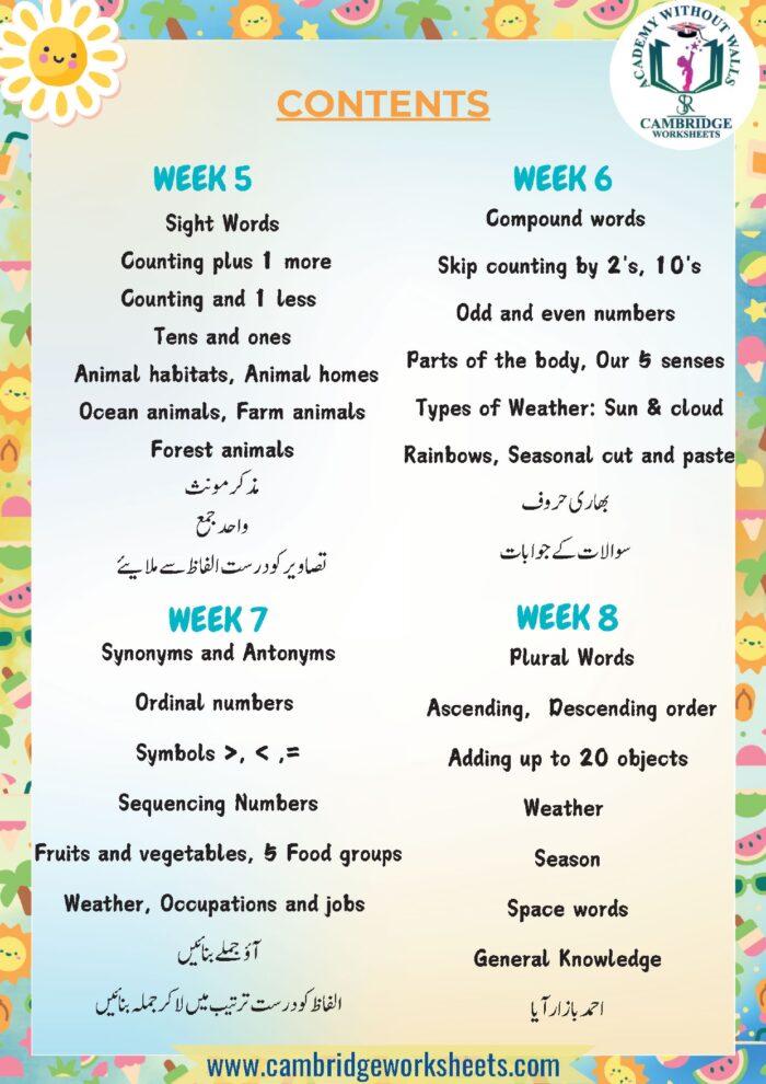 Printed Prep KG2 summer worksheets for reading and math's