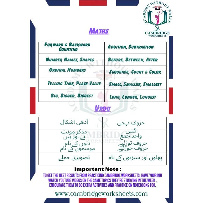School entry preparation pack for Grade 1 students in Pakistan
