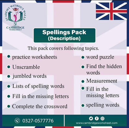 Spellings Pack Grade 1 Contents Page 2 – Cambridge Worksheets
