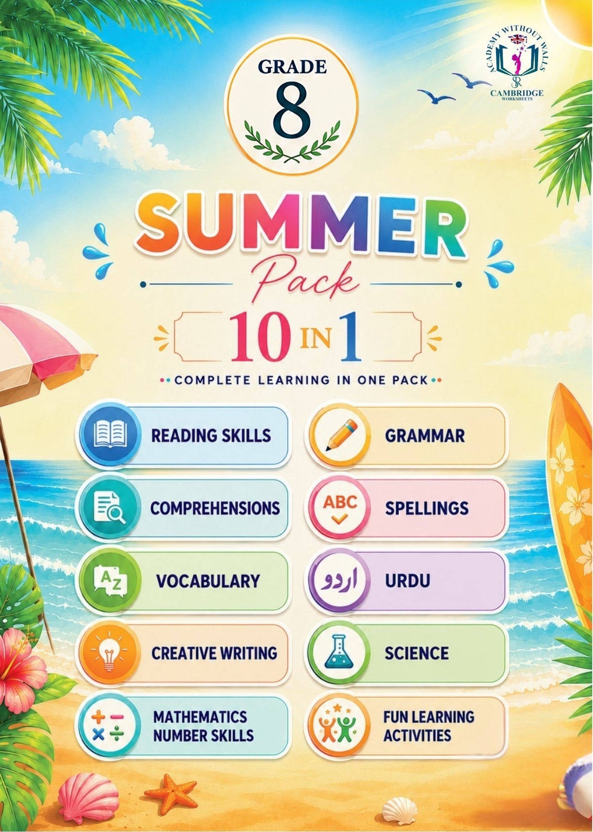 Summer Booklet Grade 8 with printed revision worksheets