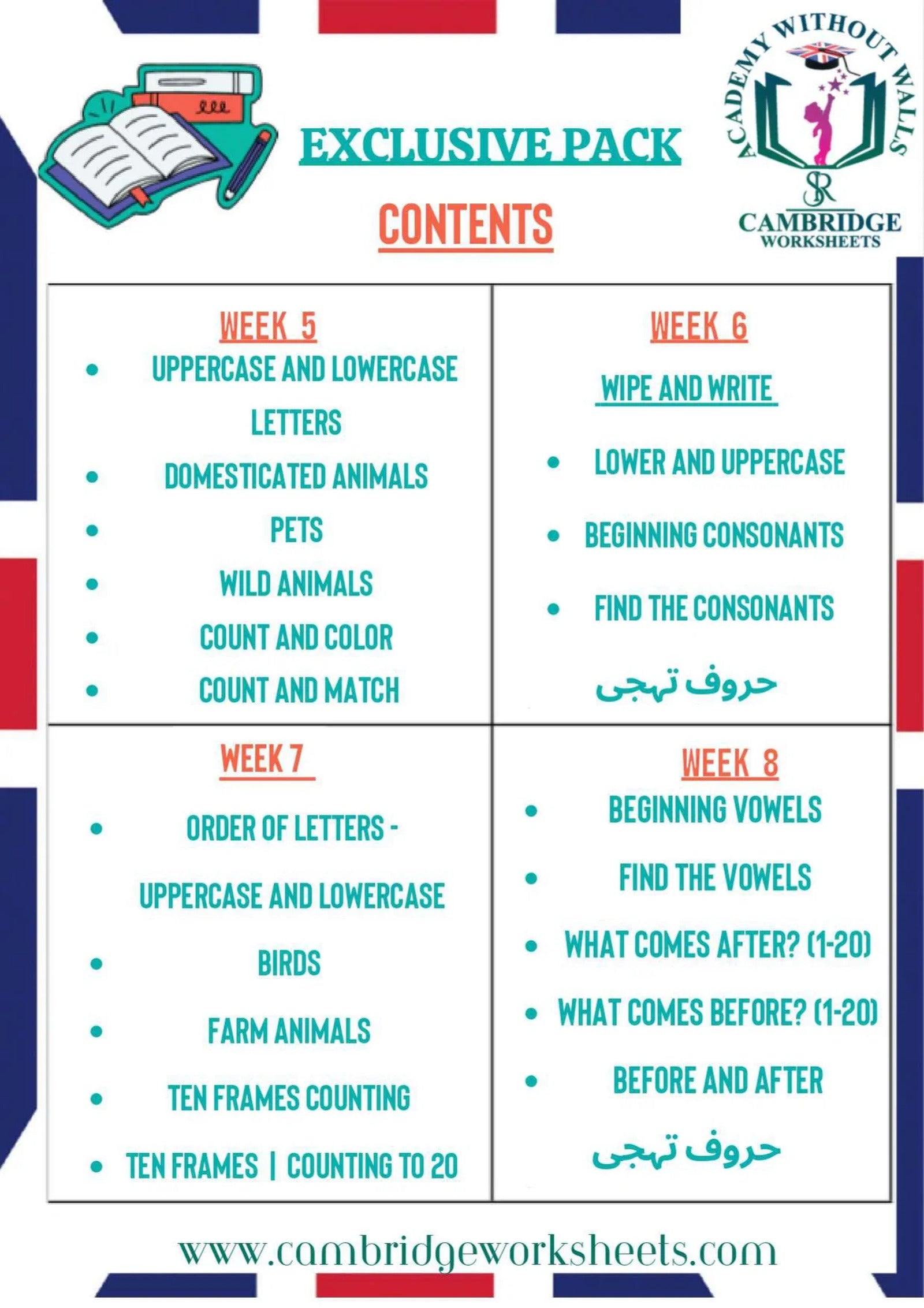 Advance Learning Bundle KG2 Prep Contents Page 2 – Cambridge Worksheets