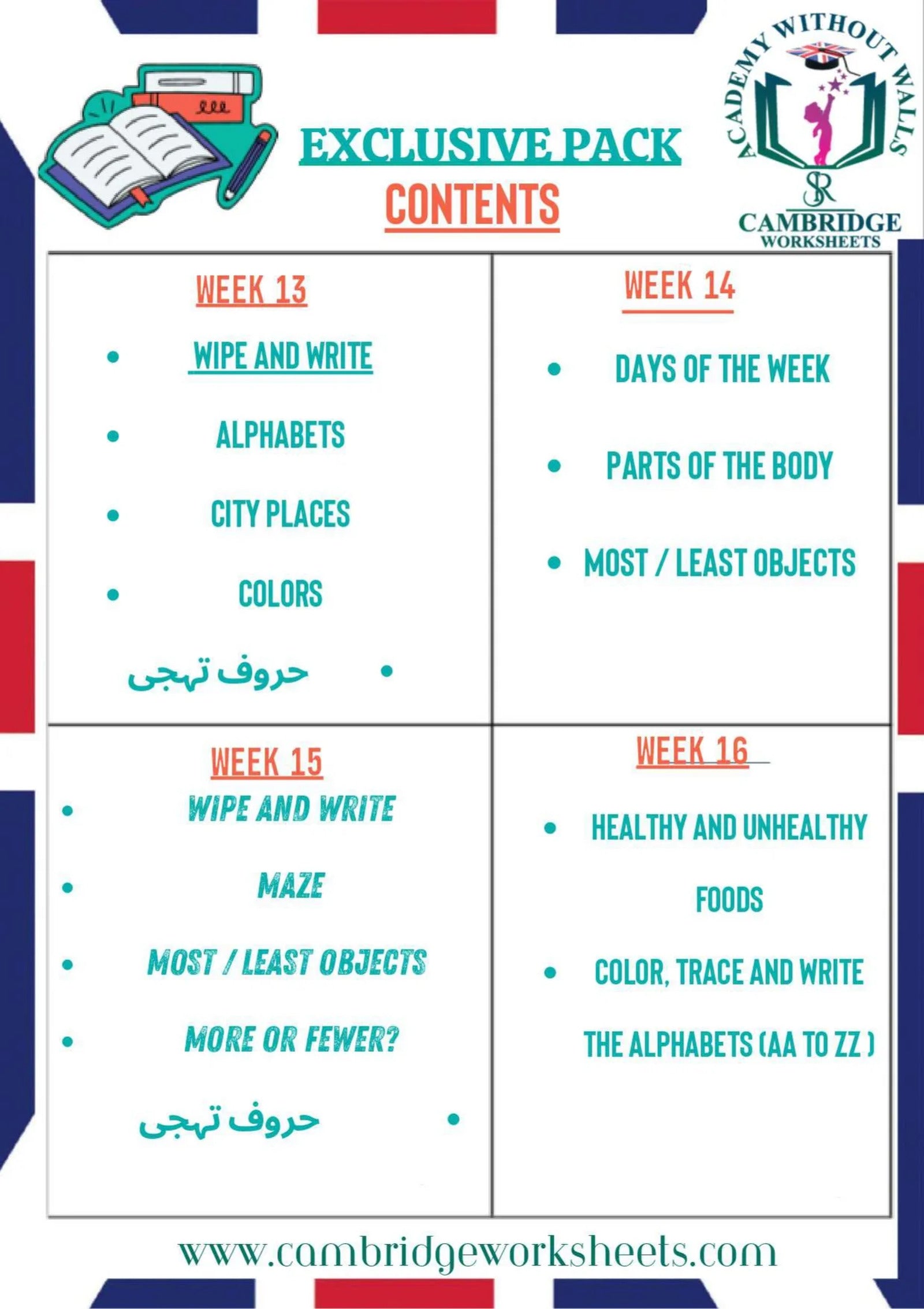 Advance Learning Bundle KG2 Prep Contents Page 4 – Cambridge Worksheets