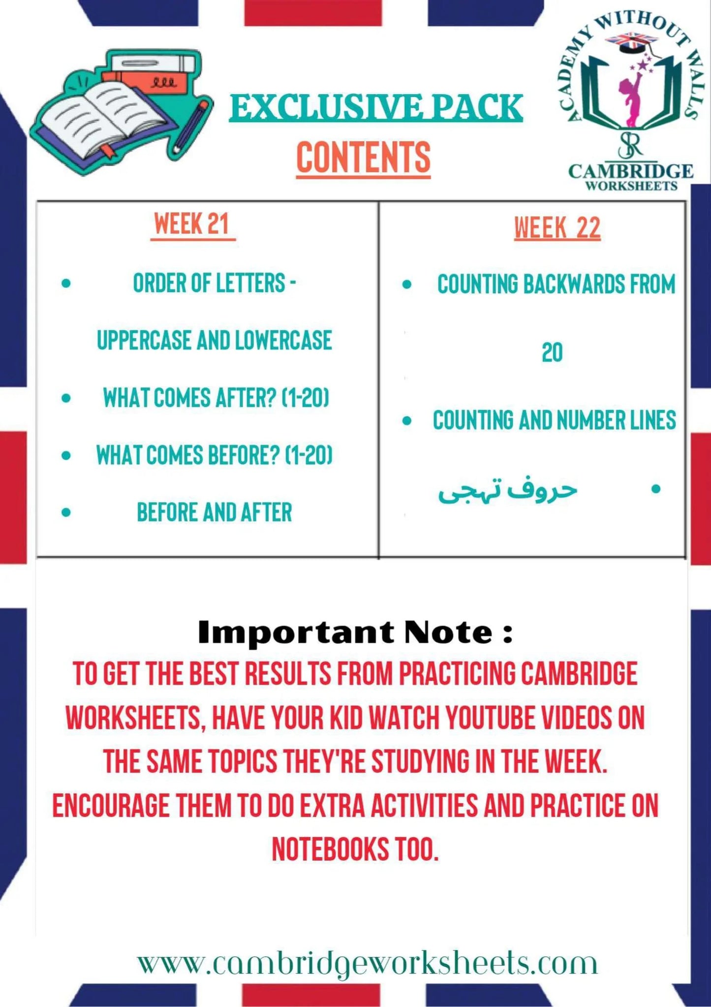 Advance Learning Bundle KG2 Prep Contents Page 6 – Cambridge Worksheets