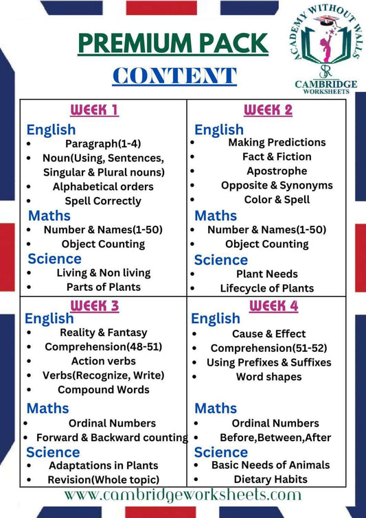 Grade 1 basic learning worksheets for Cambridge students