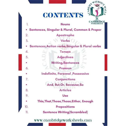 Grade 1 Grammar Pack Contents Page 1 – Cambridge Worksheets
