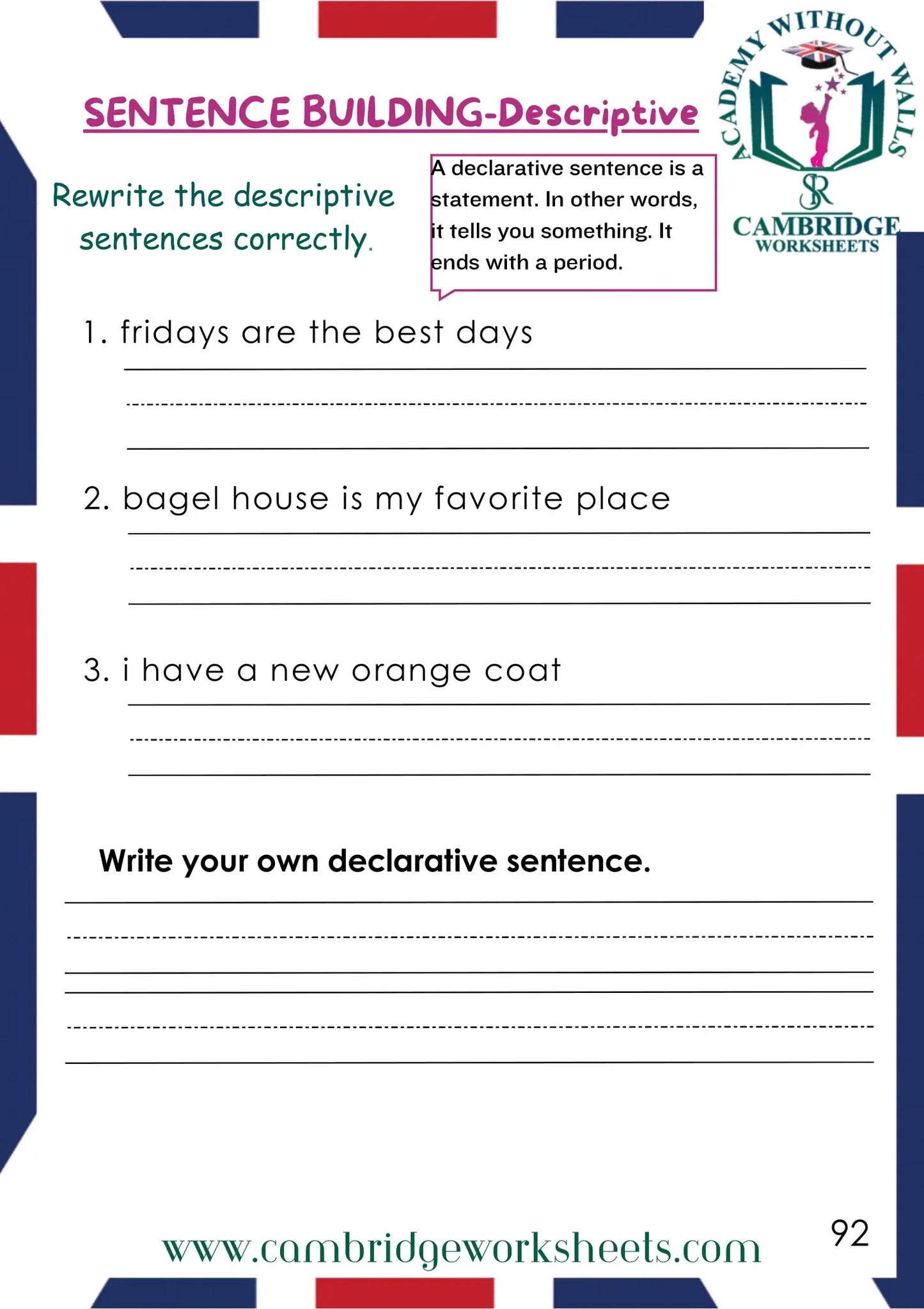 Grade 1 Grammar Pack Contents Page 13 – Cambridge Worksheets