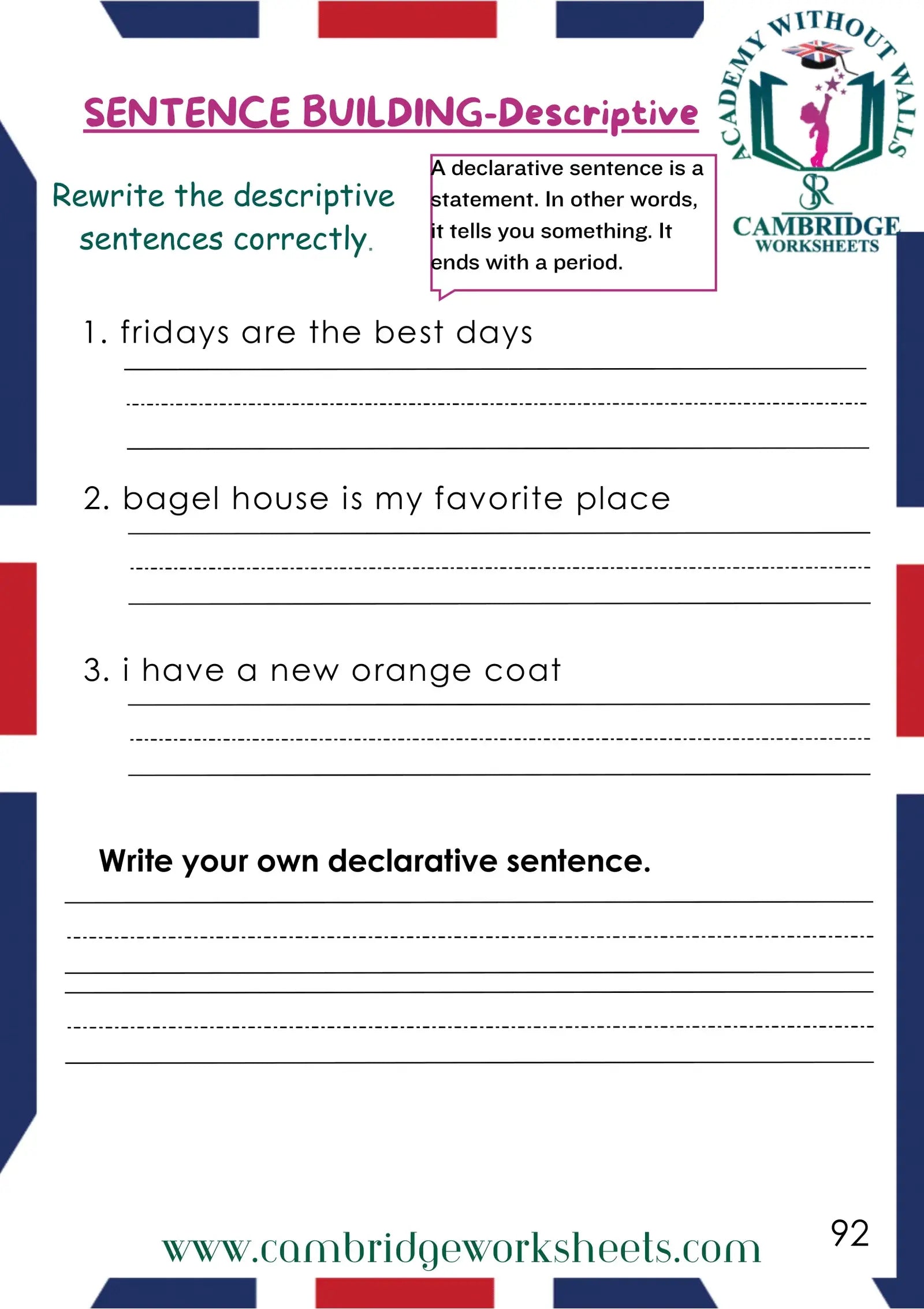 Grade 1 Grammar Pack Contents Page 13 – Cambridge Worksheets