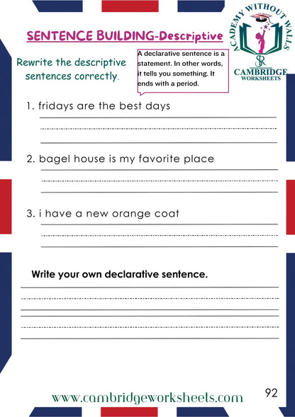 Grade 1 Grammar Pack Contents Page 13 – Cambridge Worksheets