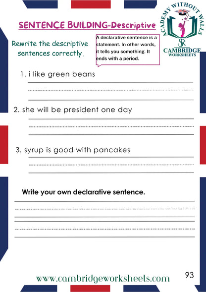 Grade 1 Grammar Pack Contents Page 14 – Cambridge Worksheets