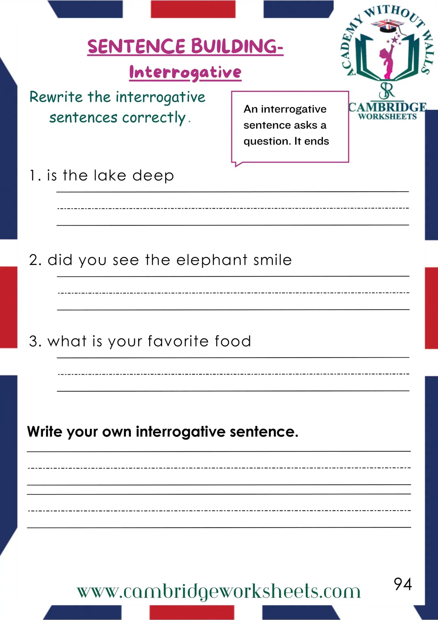 Grade 1 Grammar Pack Contents Page 15 – Cambridge Worksheets