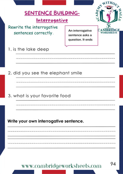 Grade 1 Grammar Pack Contents Page 15 – Cambridge Worksheets