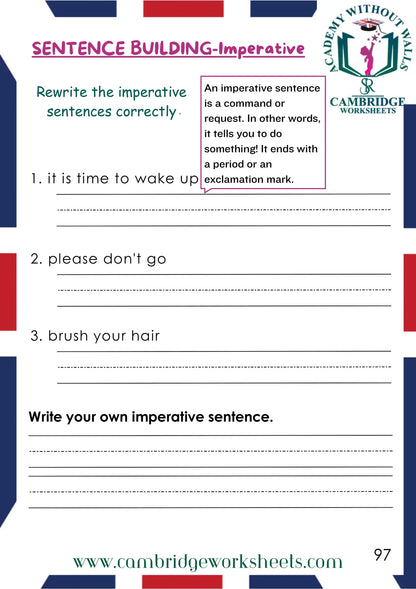 Grade 1 Grammar Pack Contents Page 19 – Cambridge Worksheets