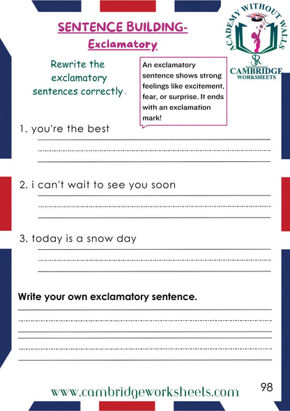 Grade 1 Grammar Pack Contents Page 20 – Cambridge Worksheets