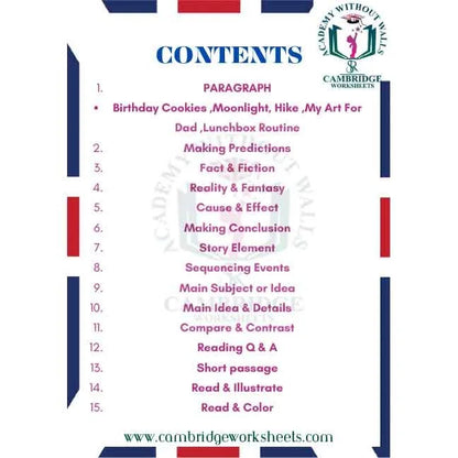 Grade 1 Reading Comprehension Pack Contents Page 1 – Cambridge Worksheets
