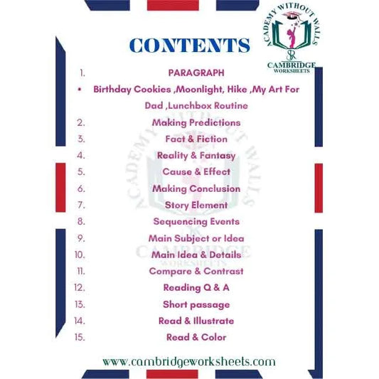 Grade 1 Reading Comprehension Pack Contents Page 1 – Cambridge Worksheets