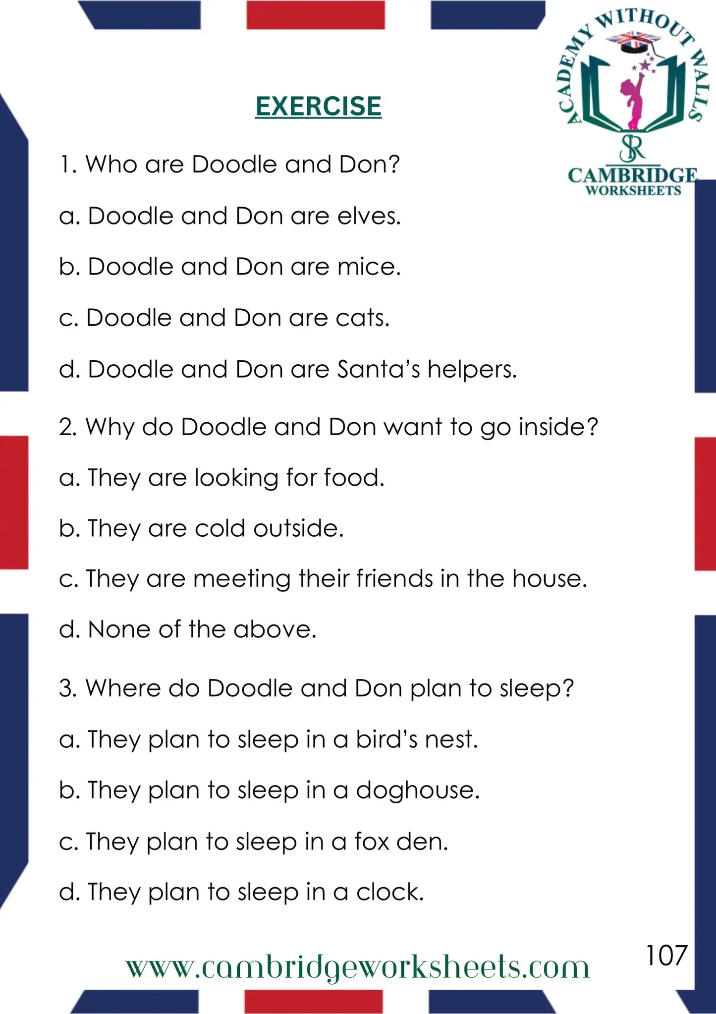 Grade 1 Reading Comprehension Pack Contents Page 15 – Cambridge Worksheets