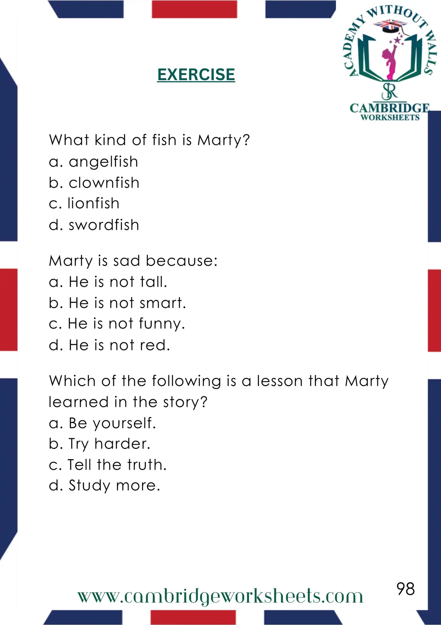 Grade 1 Reading Comprehension Pack Contents Page 19 – Cambridge Worksheets