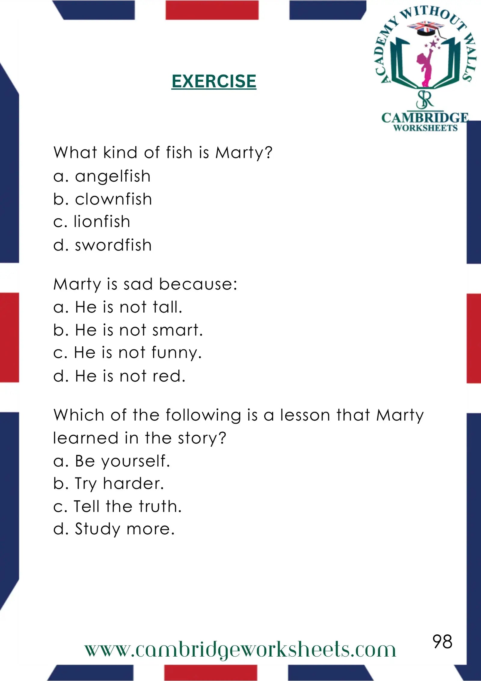 Grade 1 Reading Comprehension Pack Contents Page 19 – Cambridge Worksheets
