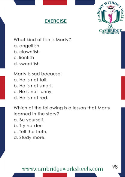 Grade 1 Reading Comprehension Pack Contents Page 19 – Cambridge Worksheets