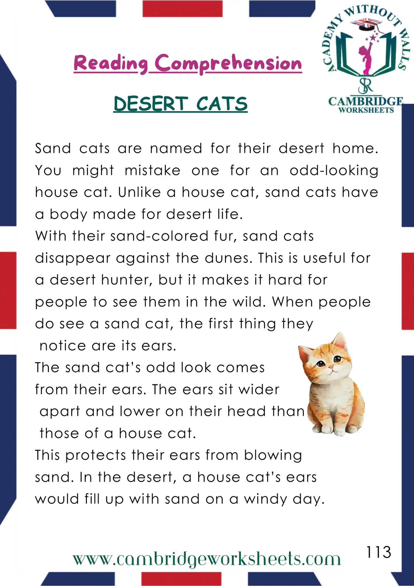 Grade 1 Reading Comprehension Pack Contents Page 8 – Cambridge Worksheets