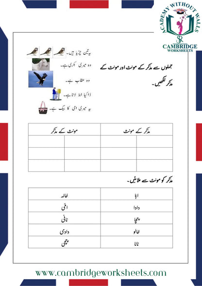 Grade 1 Urdu handwriting practice worksheets