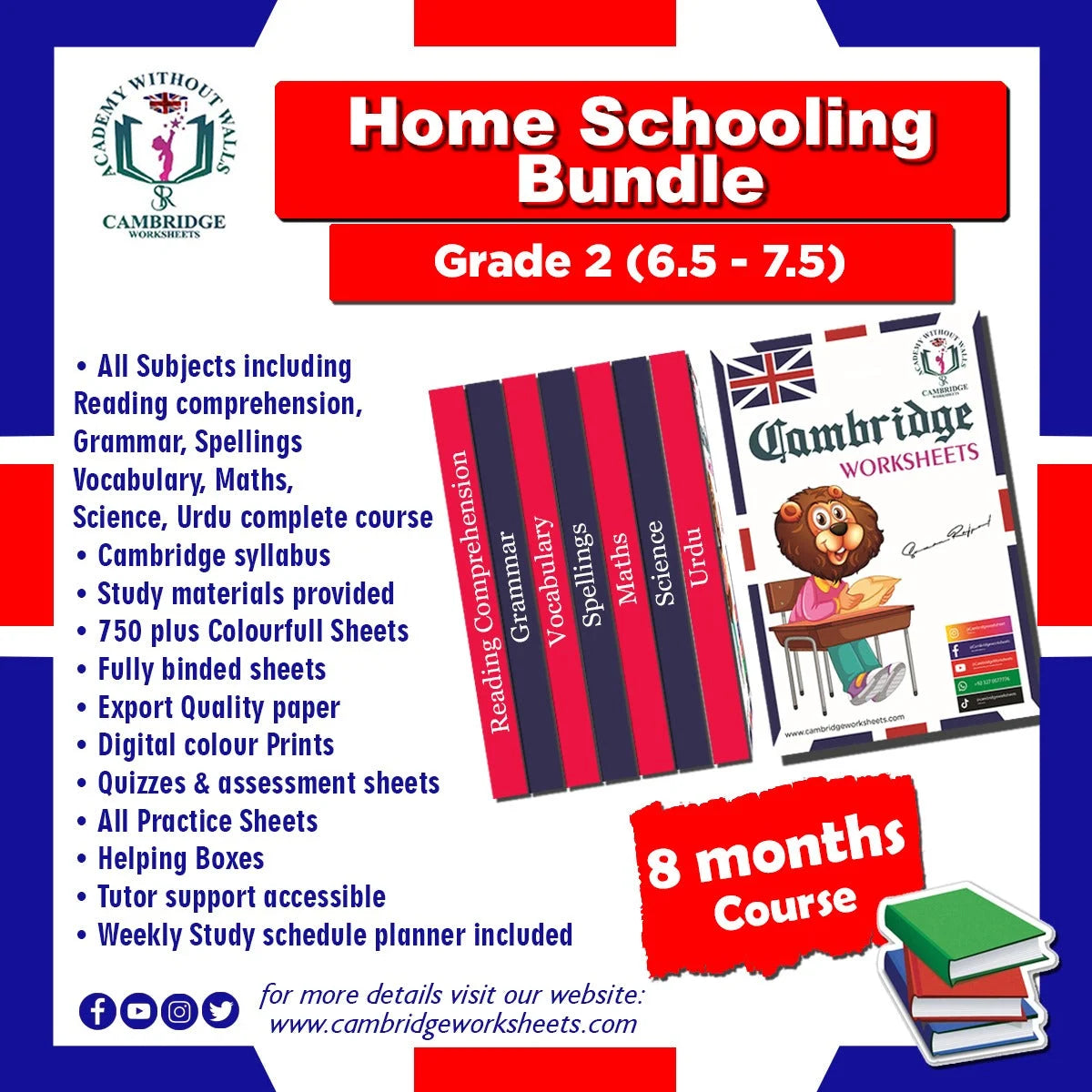 Grade 2 Home Schooling Bundle Cambridge printed worksheets