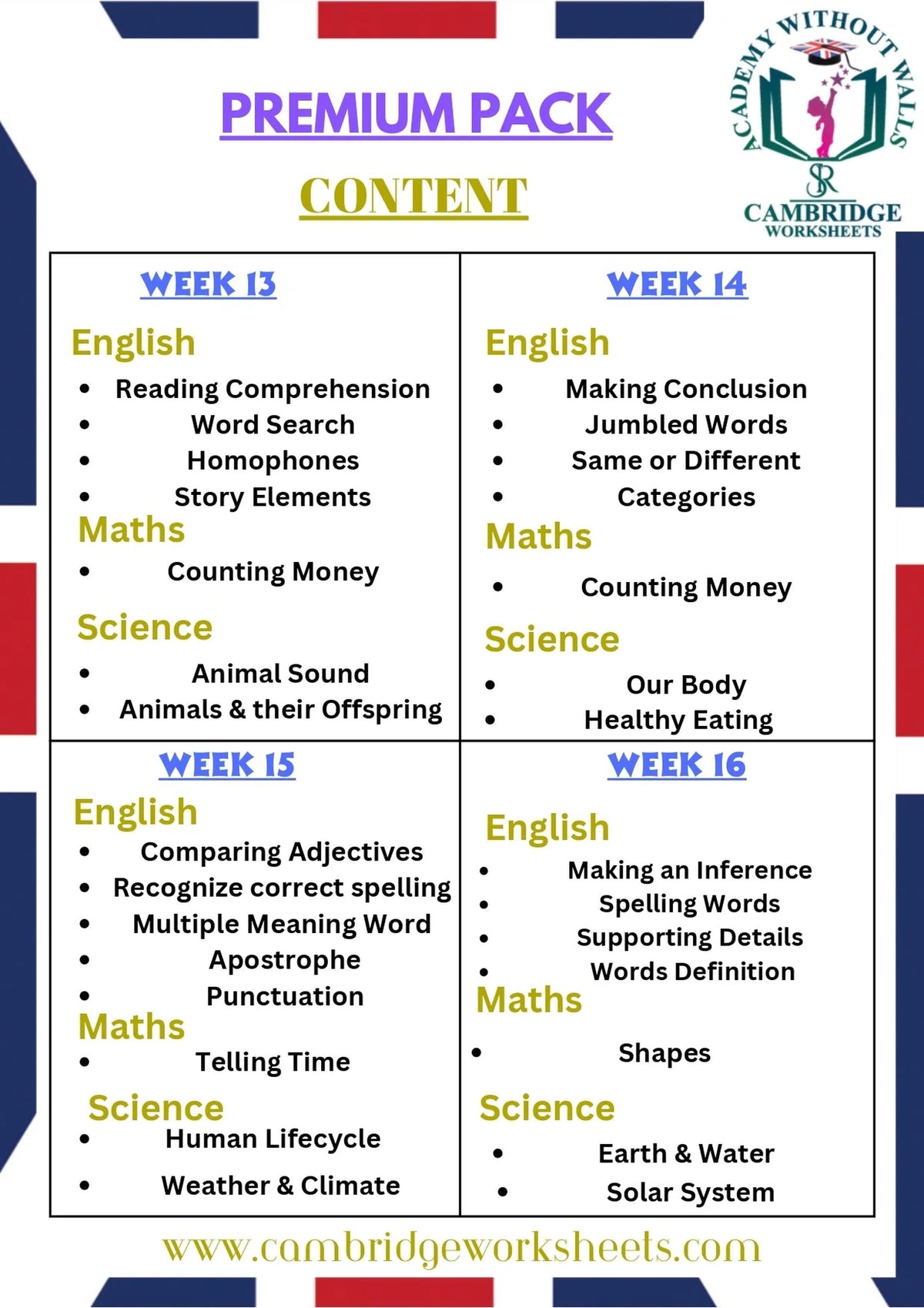Grade 2 Math's worksheets for Cambridge curriculum