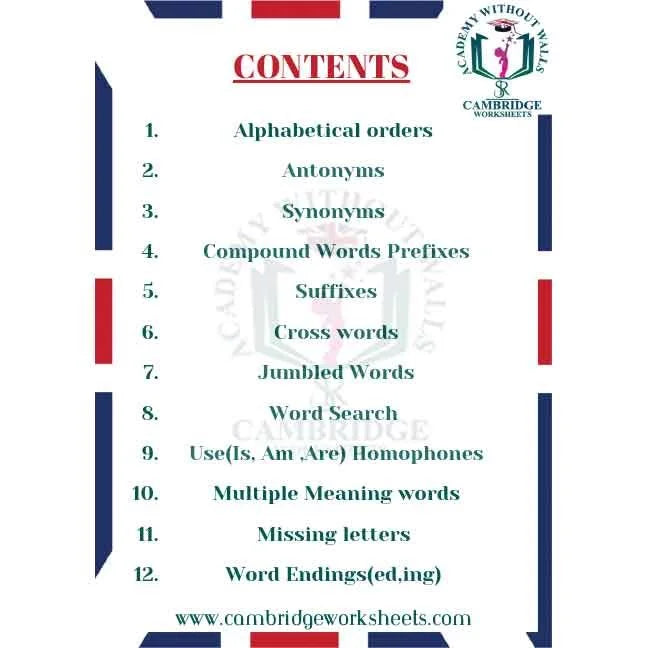 Grade 2 vocabulary worksheets for Cambridge students