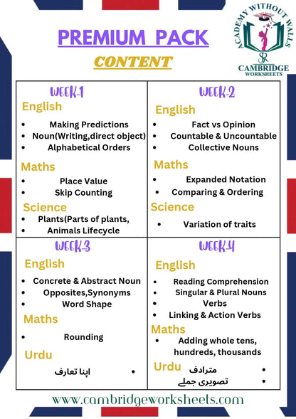 Grade 3 core learning worksheets bundle for Cambridge students 