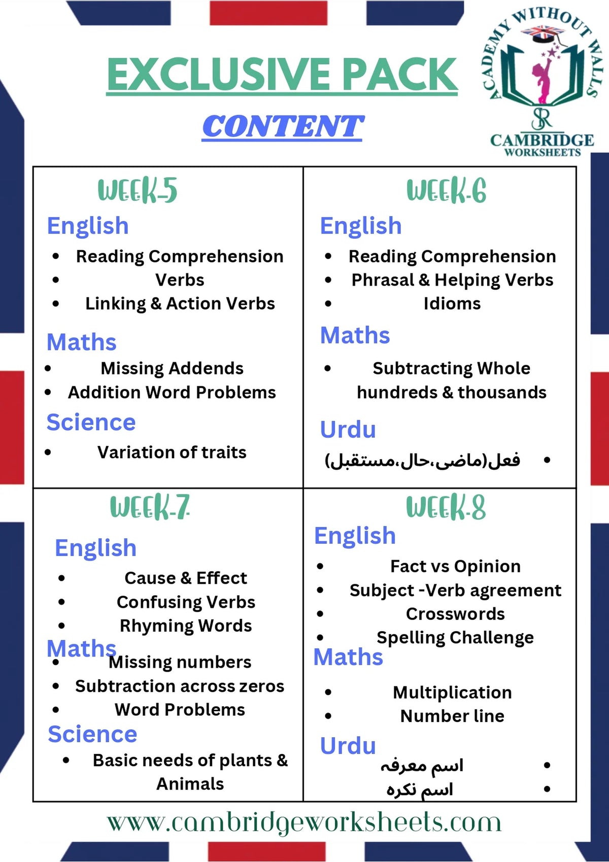 Grade 3 English, Grammar, Vocabulary and Spellings worksheets bundle