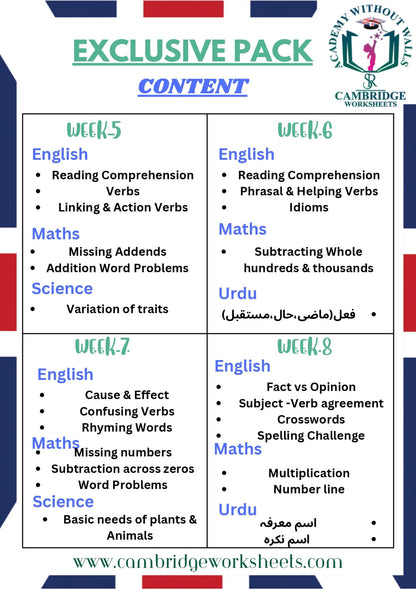 Grade 3 English, Grammar, Vocabulary and Spellings worksheets bundle