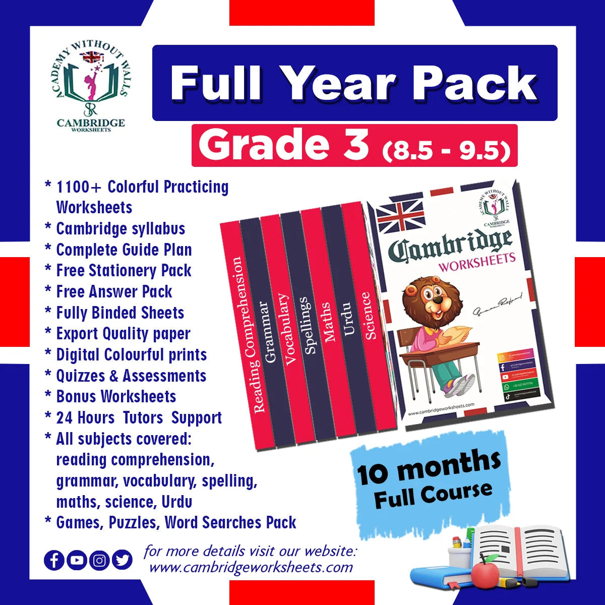 Grade 3 Full Year Learning Pack Cambridge printed worksheets