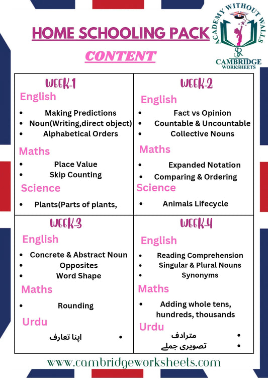 Grade 3 home learning worksheets bundle for Cambridge students